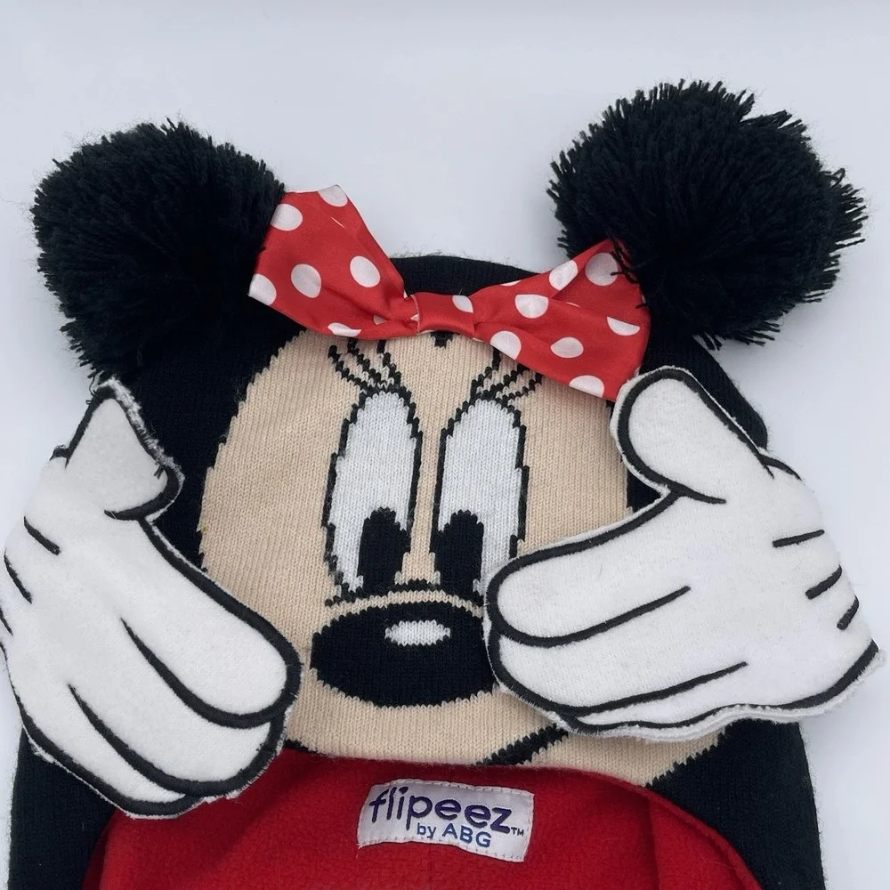 Disney Minnie Mouse Flipeez Girls Hat Black Red‎ Ears Bow One Size Winter